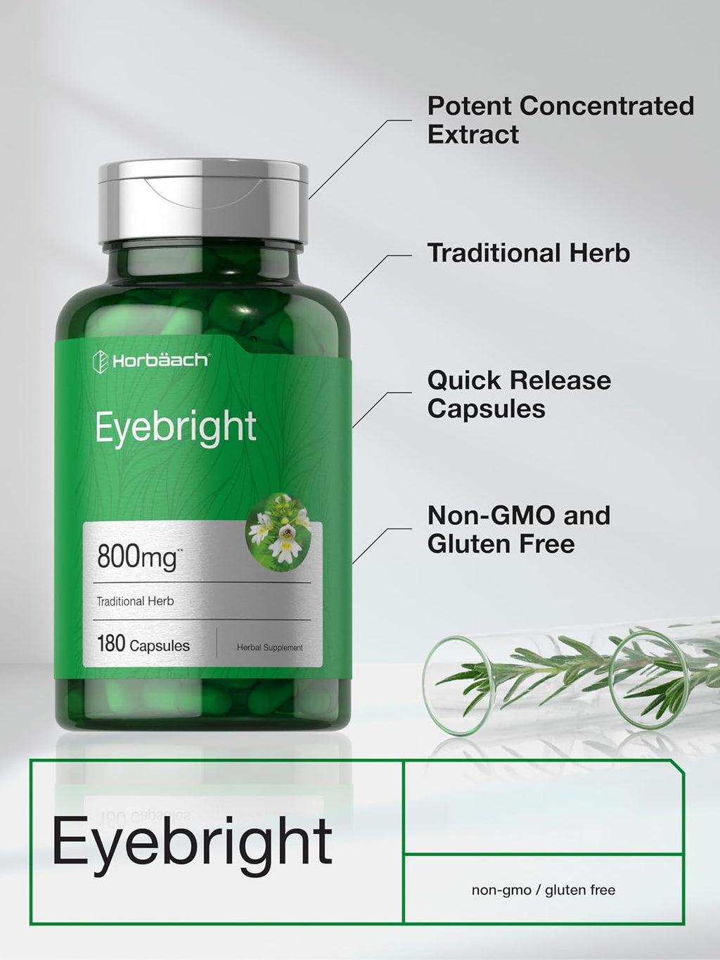 Horbäach Suplemento Herbal de Eyebright | 180 Cápsulas | Sin OGM, Sin Gluten