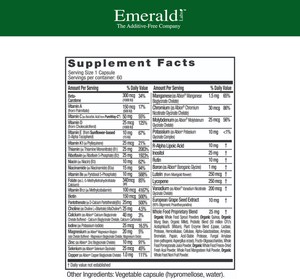 EMERALD LABS Complete 1-Daily Multi - Multivitamínico Diario Completo, 60 Cápsulas Vegetales