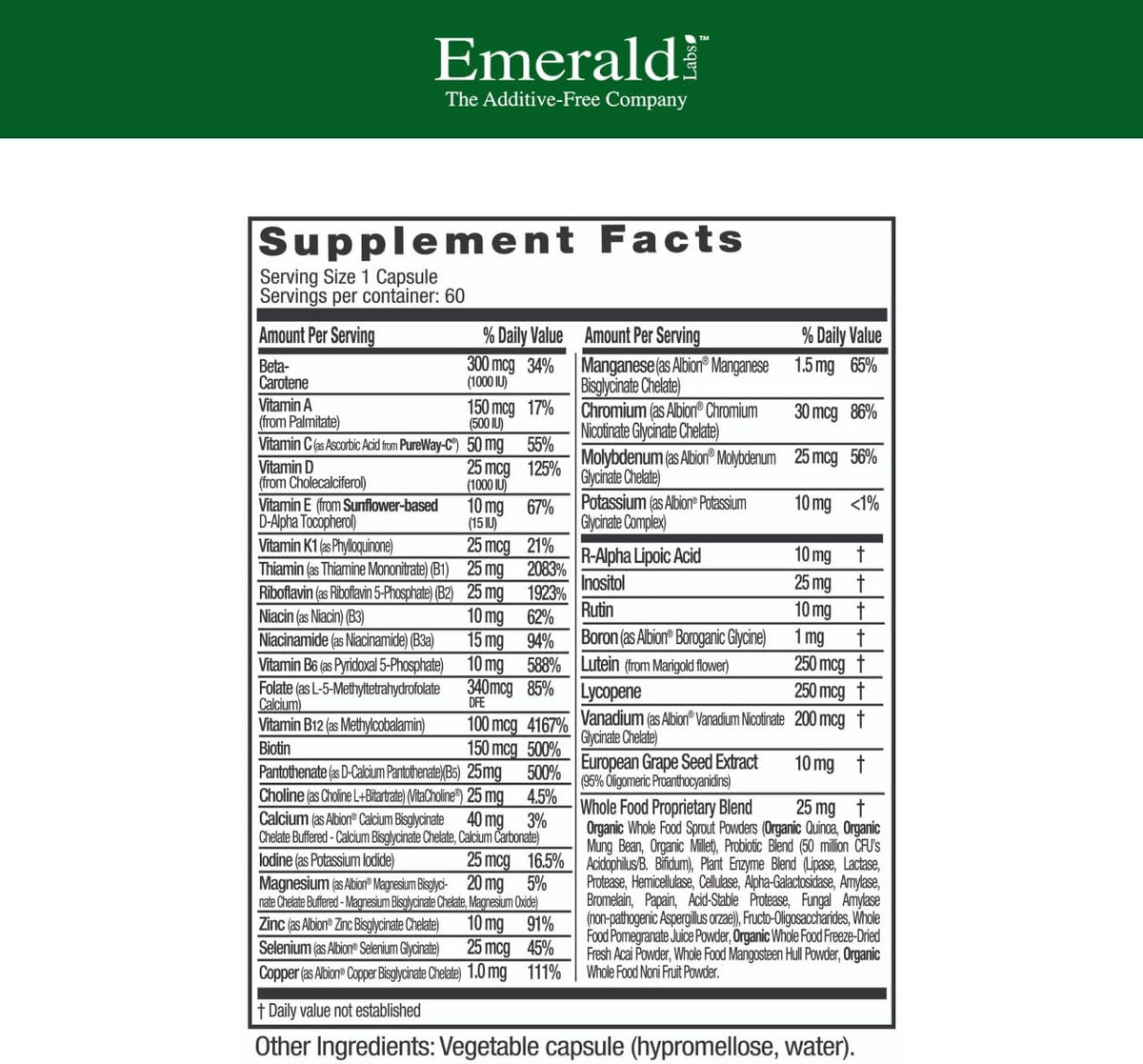 EMERALD LABS Complete 1-Daily Multi - – La protección de las células frente al daño oxidativo (vitaminas C y E, – Image 2