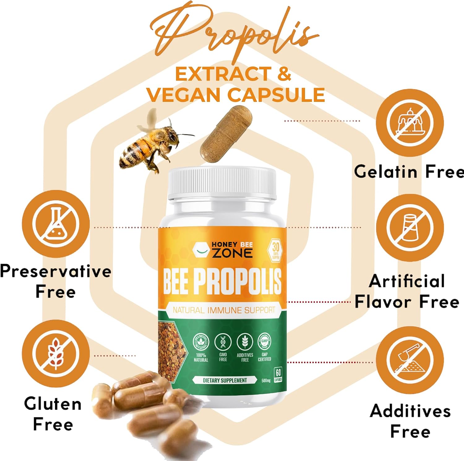 HONEYBEEZONE Cápsulas de Propóleo de Abeja 100% Natural
