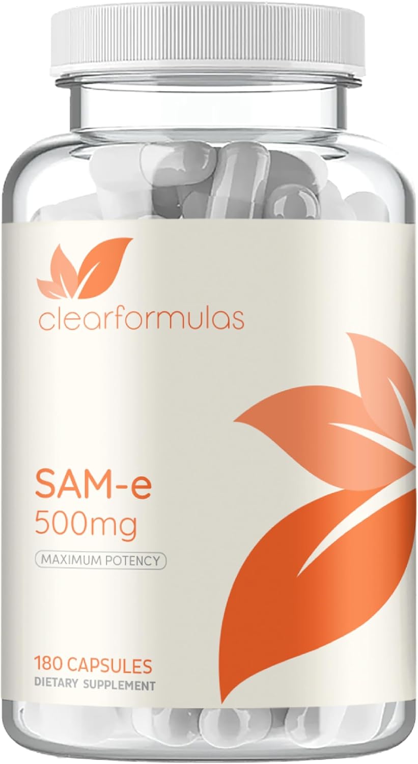 Clear Formulas Bioactive SAM-e 500mg - Suplemento de SAM-e con Forma Activa S,S - Apoyo Hepático y de Estado de Ánimo - Vegano, Sin OGM - 180 Cápsulas
