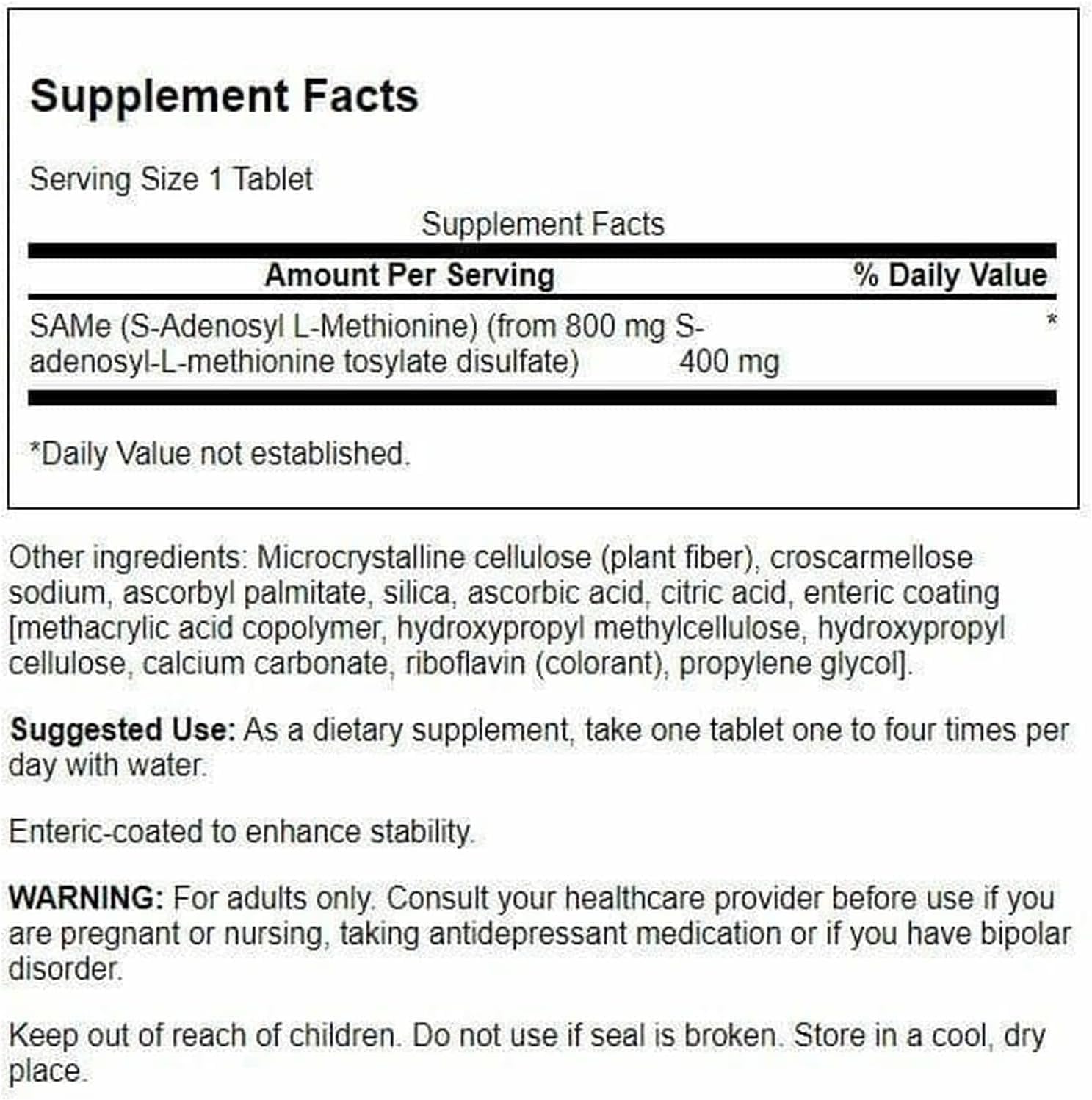 Swanson SAMe de Alta Potencia 400 mg, 30 Comprimidos