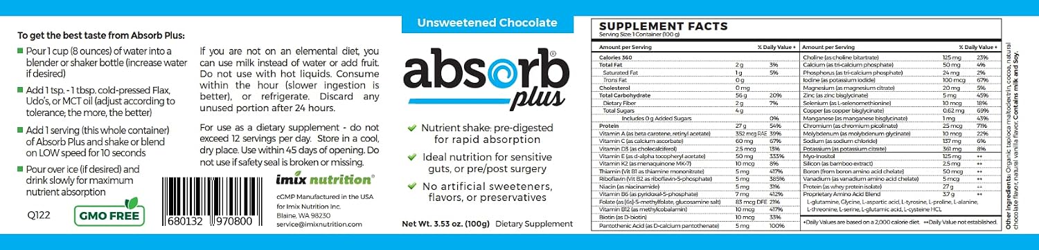 Proteína Aislada - Suplemento Dietético para la Salud Intestinal y Apoyo Nutricional (100 g, Chocolate sin Endulzar)