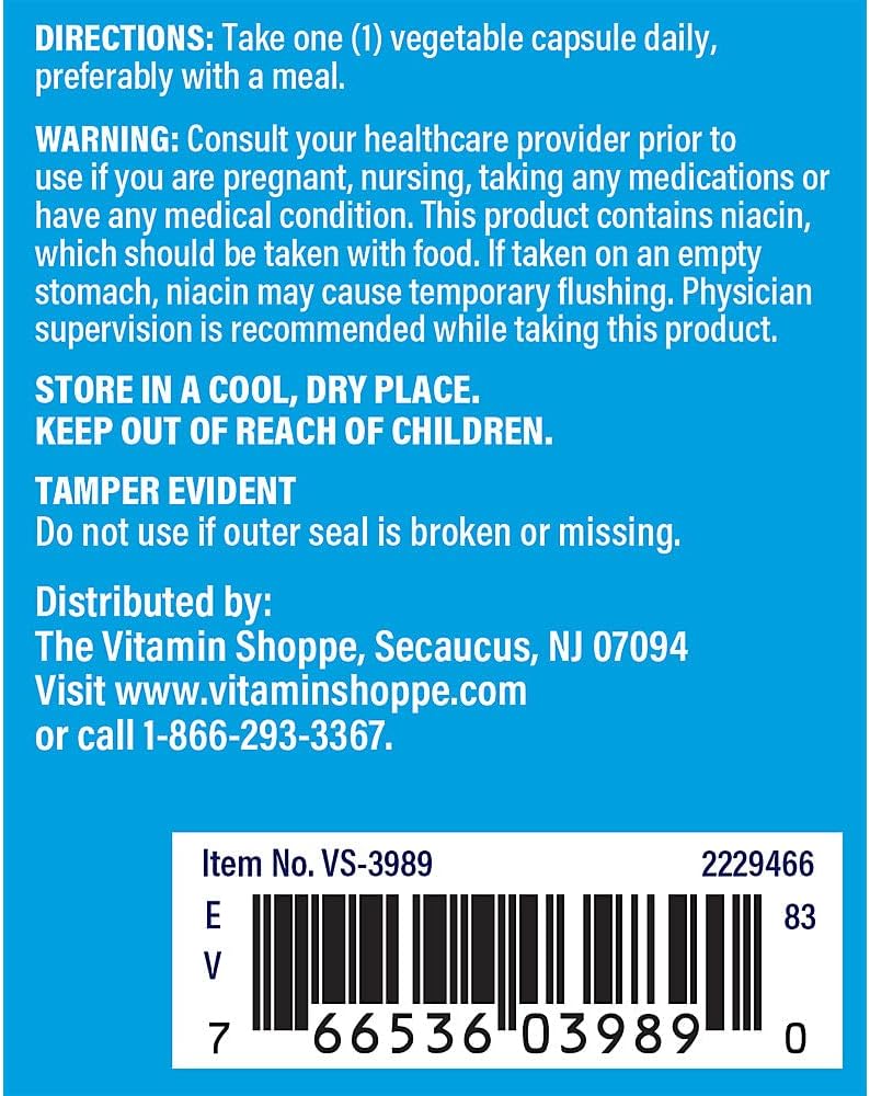 The Vitamin Shoppe Niacina 500 mg con Apoyo del Colesterol - 100 Cápsulas Vegetales