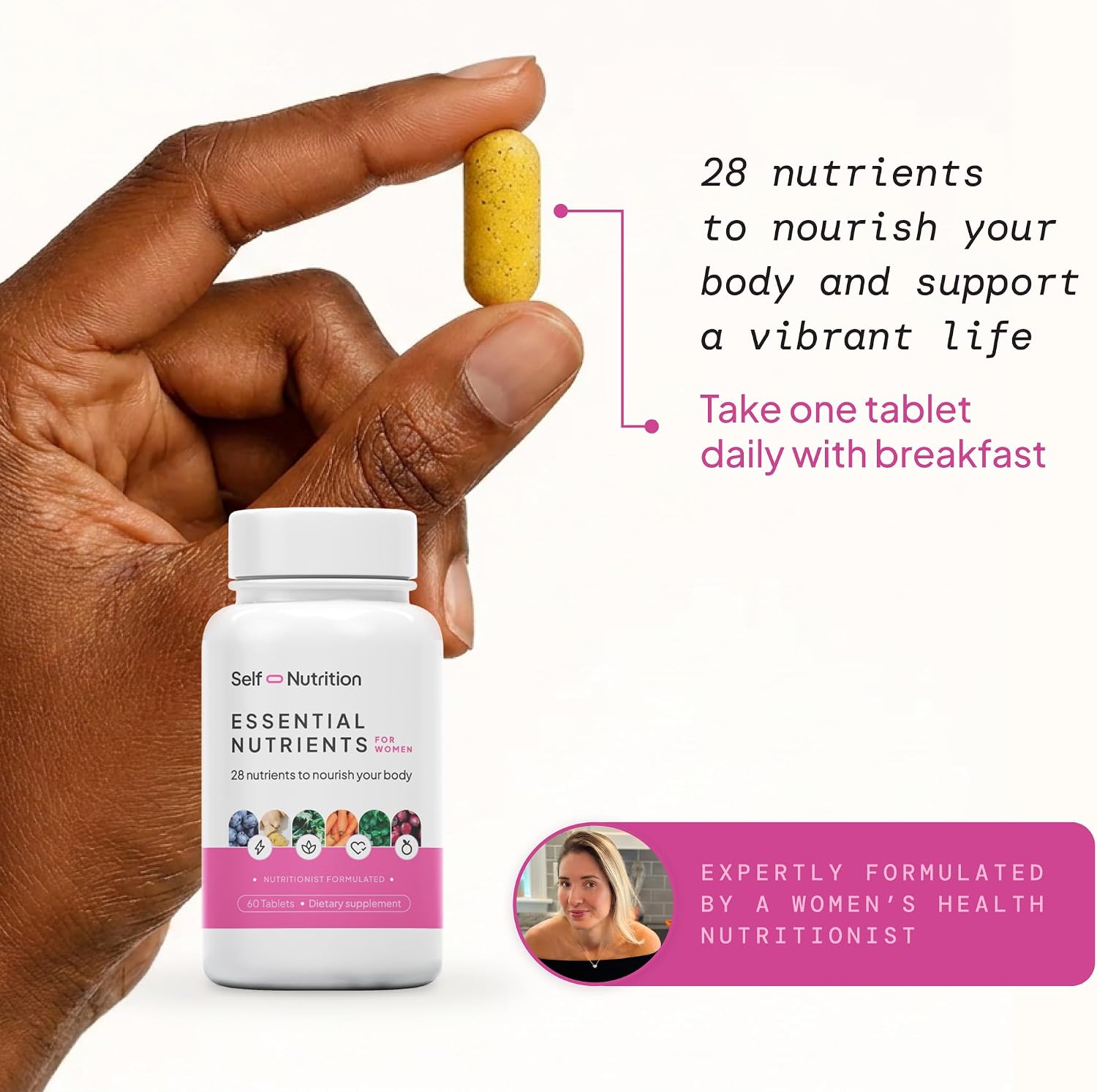 SELF NUTRITION Multivitamínico Vegano para Mujeres - 28 Nutrientes - 1 Dosis Diaria - 60 Días