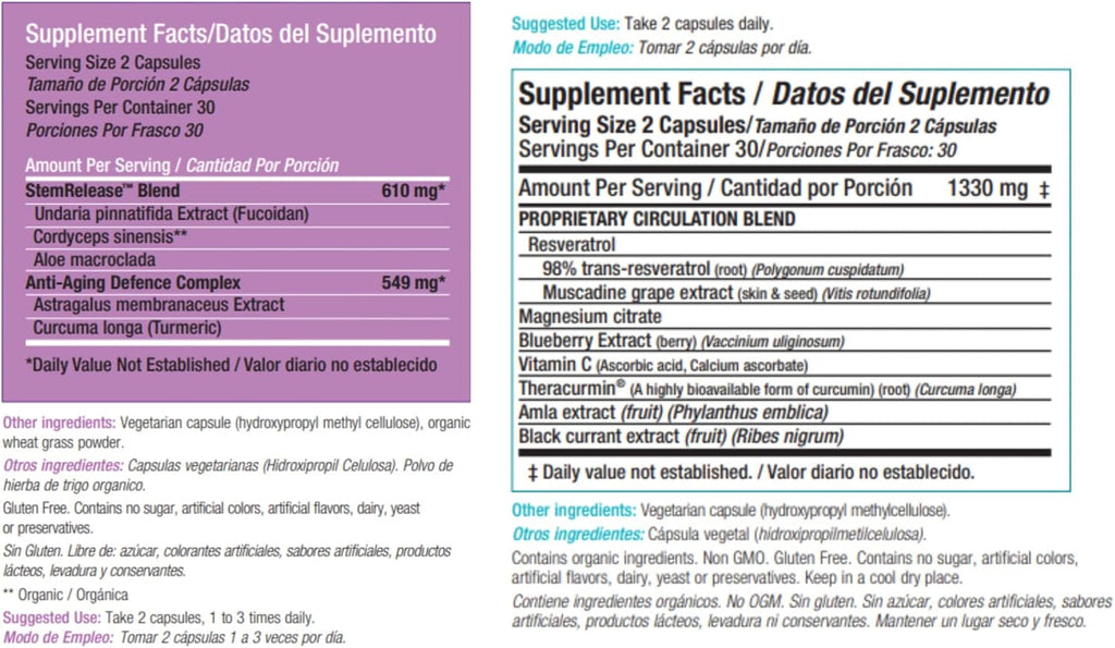 StemRelease3 & StemFlo Combo Pack | Apoyo a la Renovación de Células Madre, Circulación y Salud Cardiovascular | con SE3, Fucoidan, Cúrcuma, Extracto de AFA y Enzimas | 30 Servicios