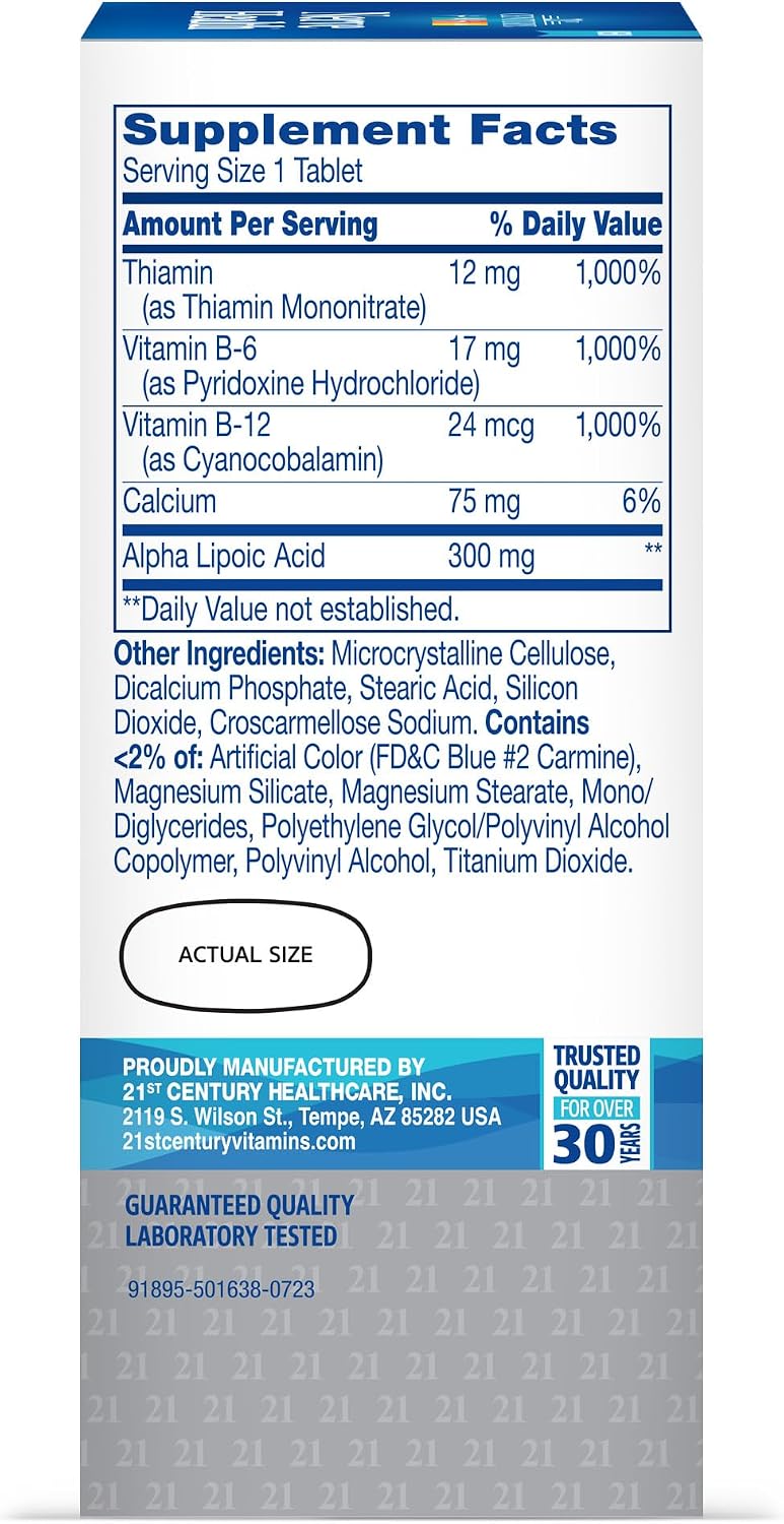 21st Century Nerve Health - Ácido Alfa Lipoico 300mg y Vitaminas B (30 comprimidos)