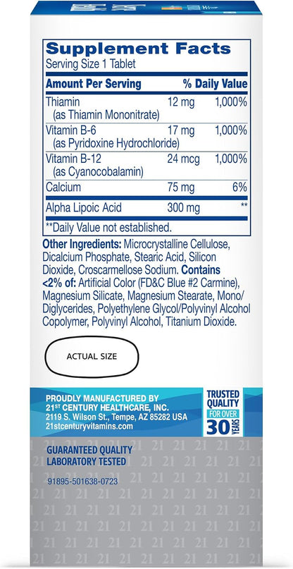 21st Century Nerve Health - Ácido Alfa Lipoico 300mg y Vitaminas B (30 comprimidos)