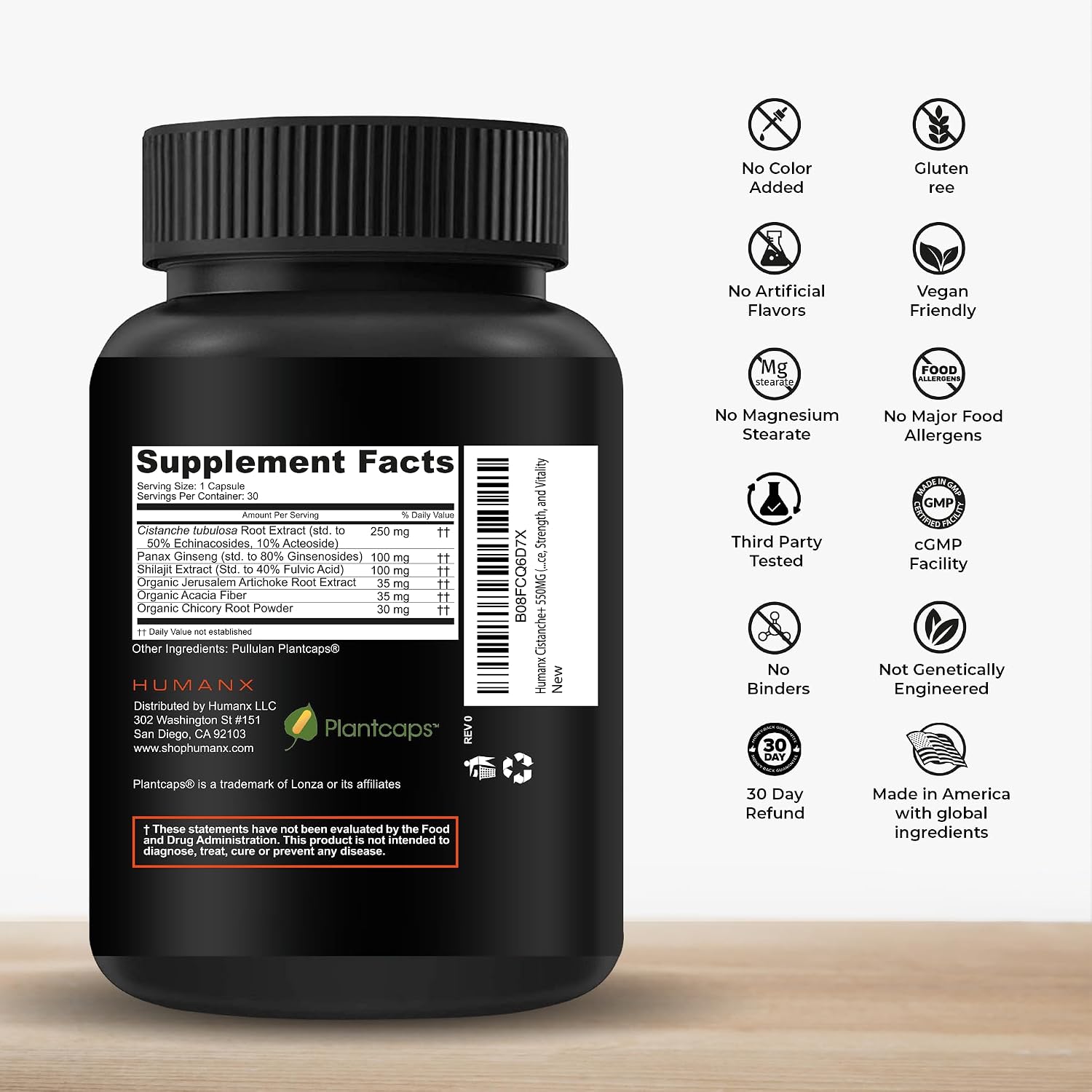 Humanx Cistanche+ 550 mg - Cápsulas de Extracto de Cistanche Tubulosa para Hombres