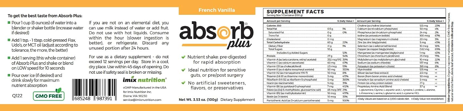 Absorb Plus Proteína Aislada - Suplemento Dietético para la Salud Intestinal (100 g, Vainilla Francesa)