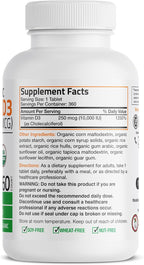 Bronson Vitamina D3 10.000 UI (250 mcg) Orgánica Certificada - 360 Comprimidos