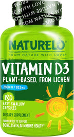NATURELO Vitamina D3 2500 UI – Vegana a partir de Líquenes – 180 Cápsulas