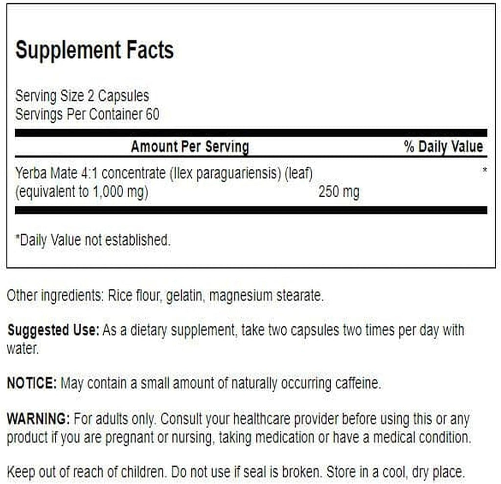 Swanson Yerba Mate (4:1) Extracto Concentrado - 125 mg, 120 Cápsulas
