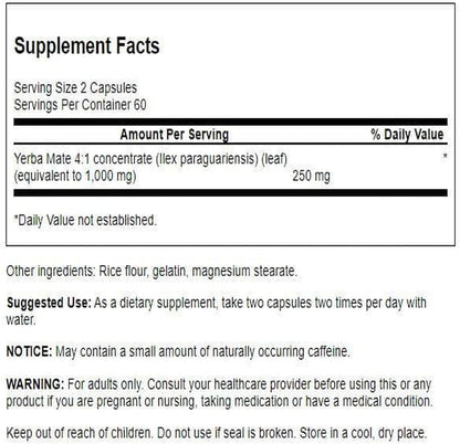 Swanson Yerba Mate (4:1) Extracto Concentrado - 125 mg, 120 Cápsulas – Image 2