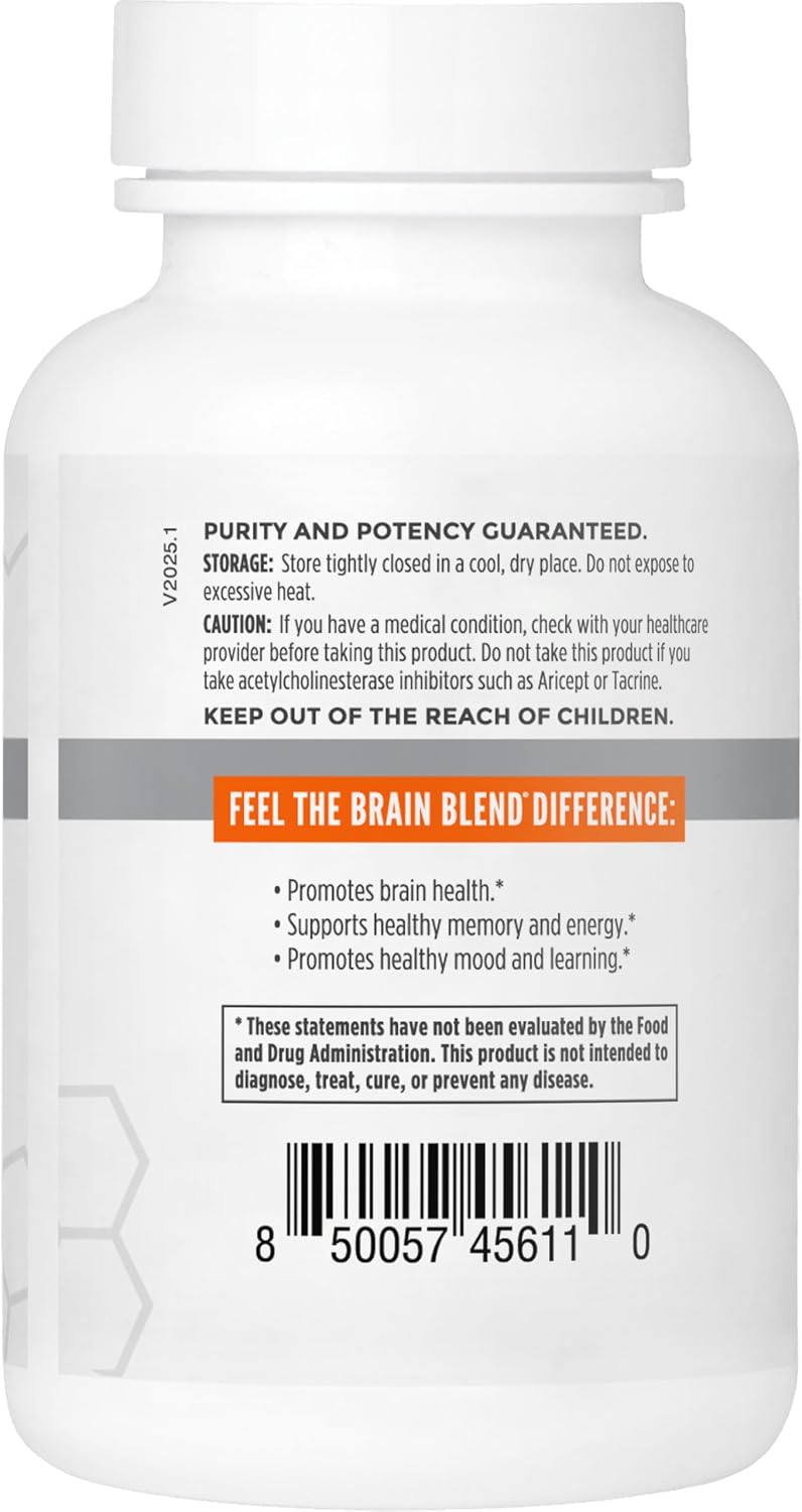 NBI Brain Blend para Memoria, Concentración y Función Cognitiva | Sin Cafeína con ALCAR, Ácido Alfa Lipoico, Huperzina A, Cúrcuma | Nootrópico | 120 Cápsulas