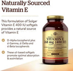 Solgar Vitamin E 268 mg (400 IU), 250 Softgels - Natural Antioxidant, Skin & Immune Support - Naturally Sourced Vitamin E - Gluten-Free, Dairy-Free - 250 Servings