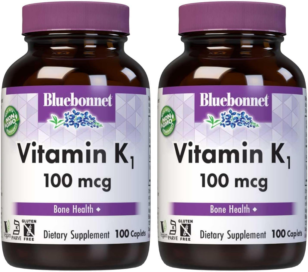 Bluebonnet Vitamina K1 100 mcg – Filoqinona Crystalline – 100 Caplets Veganos