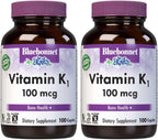 Bluebonnet Vitamina K1 100 mcg – Filoqinona Crystalline – 100 Caplets Veganos