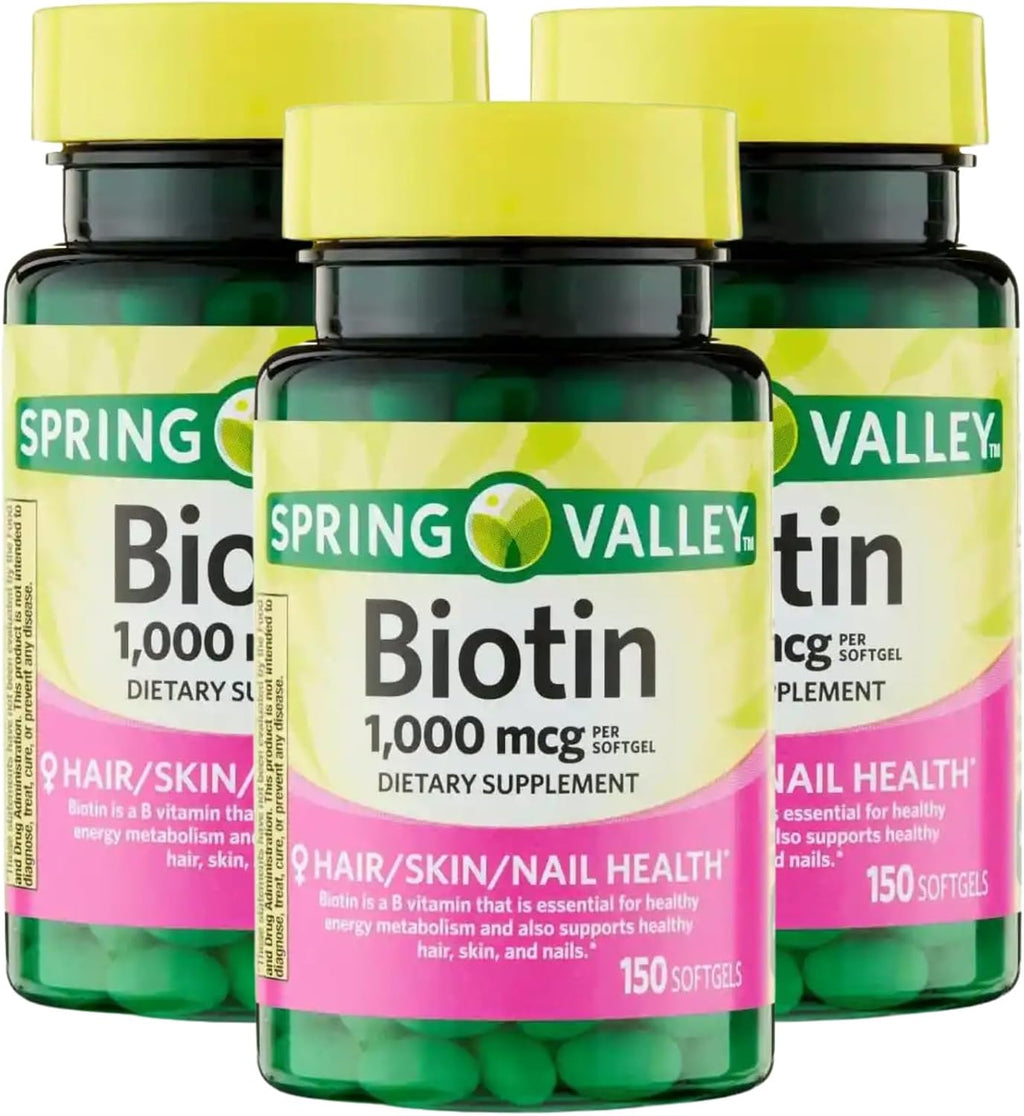 Biotina 1000 mcg – 150 Cápsulas Blandas, Suplemento de Biotina Sin Gluten, Contribuye al Mantenimiento del Cabello, Piel y Uñas (Pack de 3)