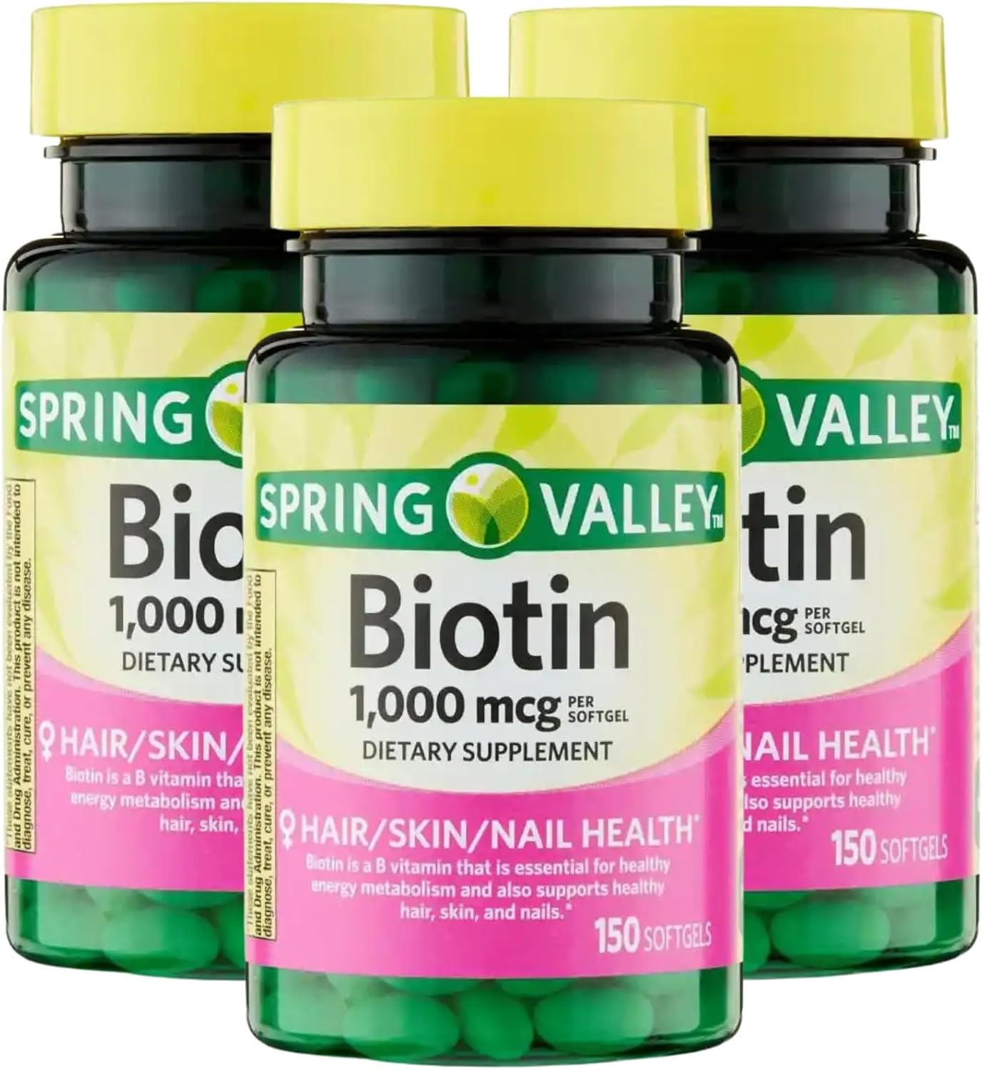 Biotina 1000 mcg – 150 Cápsulas Blandas, Suplemento de Biotina Sin Gluten, Contribuye al Mantenimiento del Cabello, Piel y Uñas (Pack de 3)