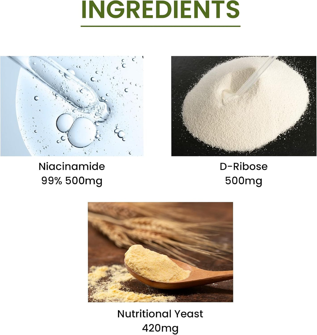 Green Organic Supplements Complejo de Niacinamida, Niacina, NAD, NADH - Alta Absorbancia, No GMO, Sin Gluten (Unidad)