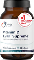 Designs for Health D-Evail Supreme - Vitamina D3 (5000 UI) con K1, K2 MK-4 y GG (60 Cápsulas Blandas)