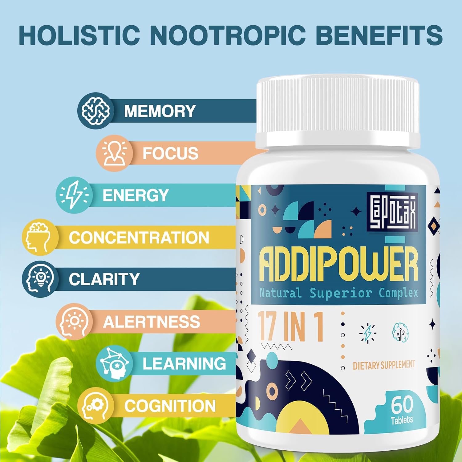 17-en-1 Brain Supplement for Memory and Focus | Nootropic Brain Supplement for Mental Clarity, Concentration, Alertness | Natural Nootropics with Herbal Extracts, Vitamins & Amino Acids (60 Tablets)