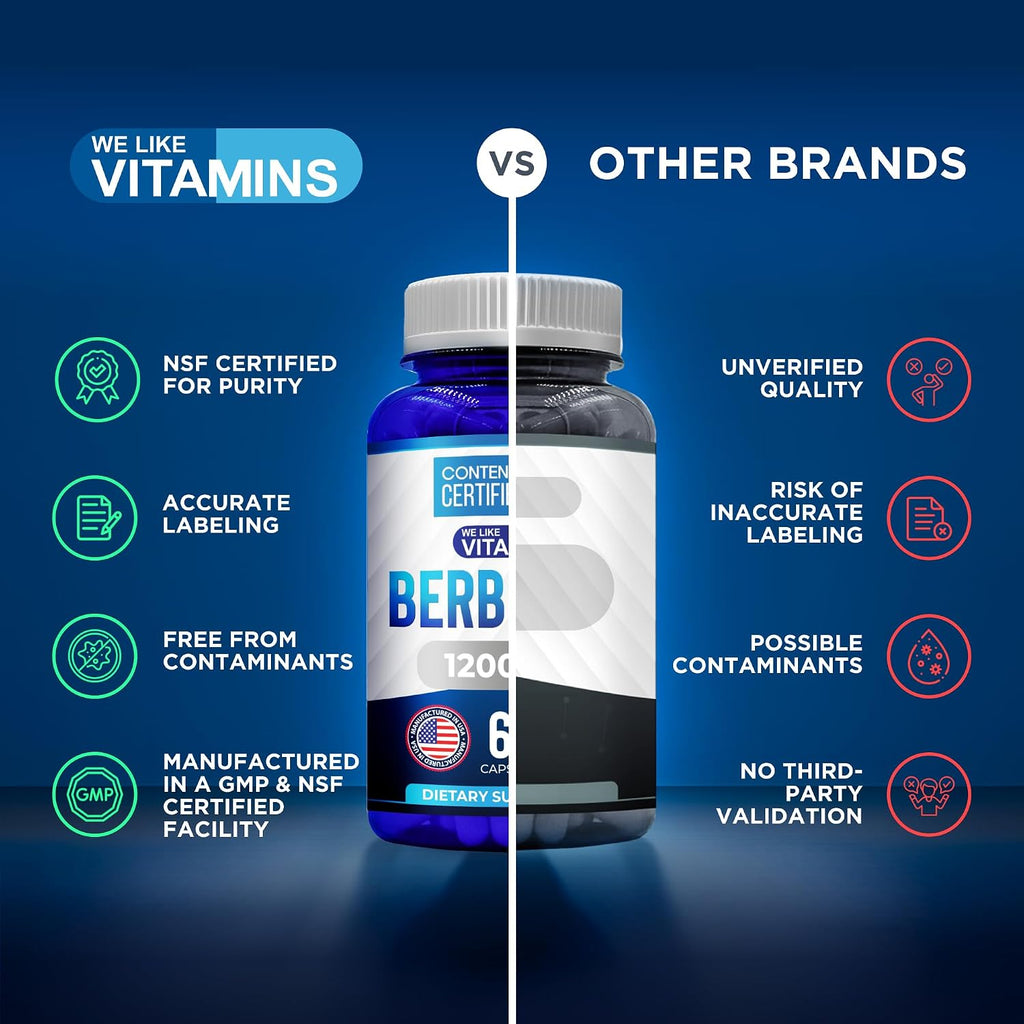 Berberine HCL 1200mg, 60 Cápsulas Vegetarianas - Certificado NSF - WeLikeVitamins