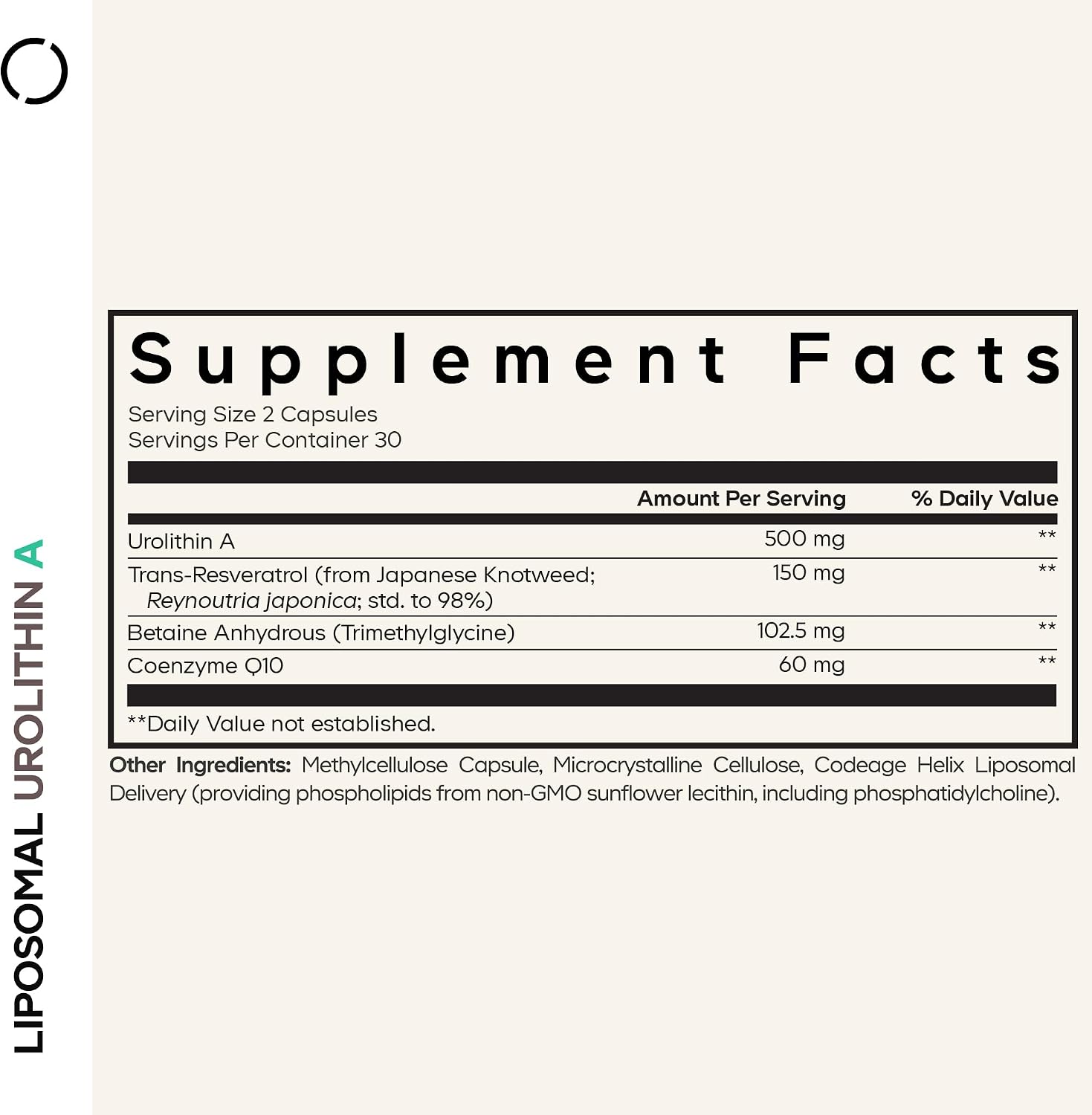 Codeage Liposomal Urolithin A 500mg con Resveratrol, Betaina y CoQ10 - 60 Cápsulas