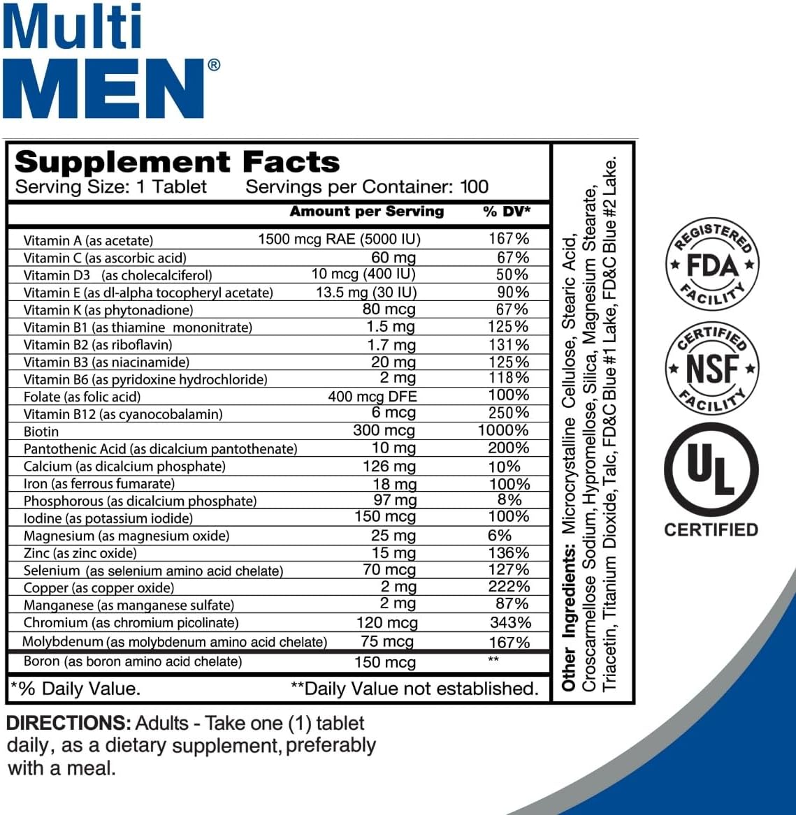 ALFA VITAMINS Multi Men Vitamins - Complejo Multivitamínico para Hombres con Vitaminas y Minerales Esenciales - 100 Comprimidos