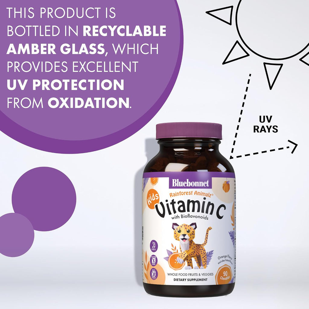 Bluebonnet Rainforest Animalz Vitamina C 250 mg - 90 Comprimidos Masticables para Niños