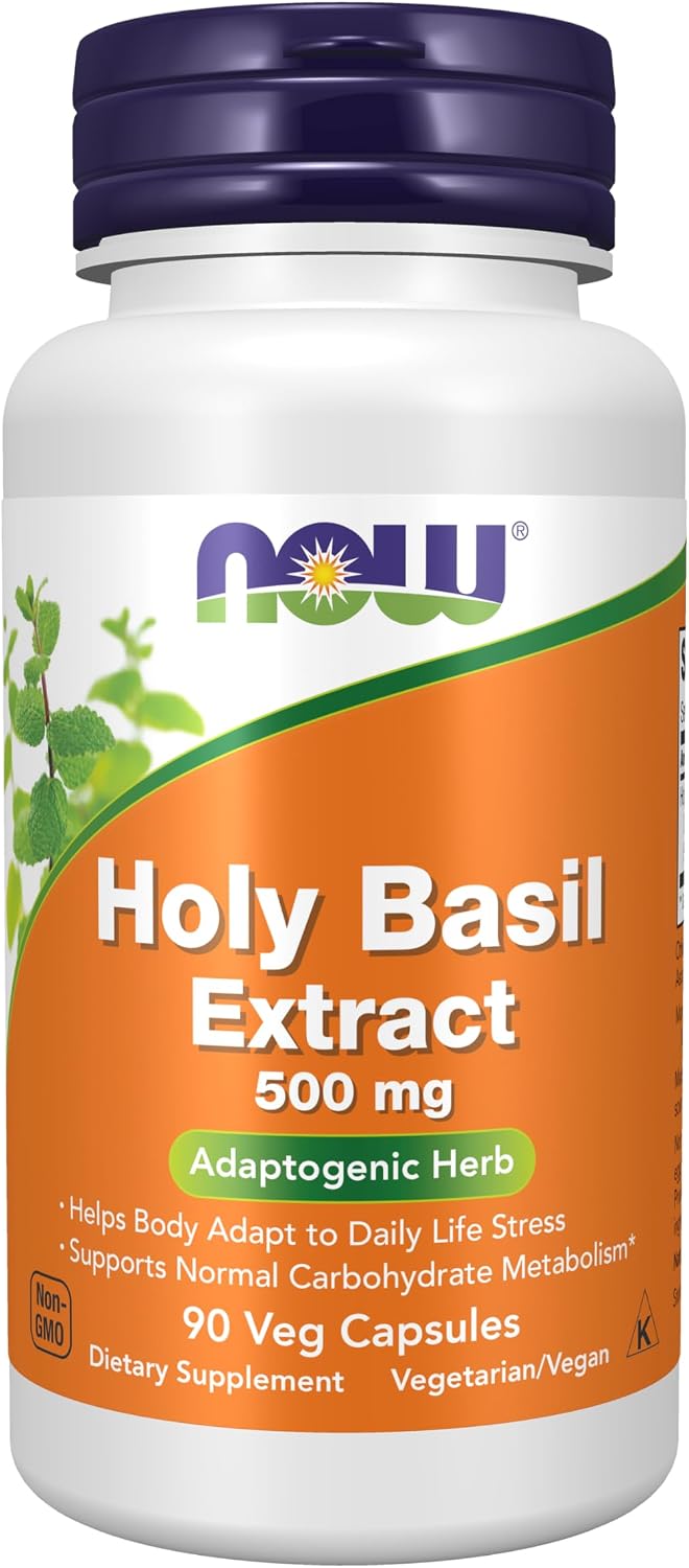NOW Foods Extracto de Albahaca Santa (Tulsi) 500 mg, 90 Cápsulas Vegetales