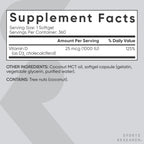 Sports Research® Vitamina D3 1000 UI con Aceite MCT de Coco - Suplemento de Alta Potencia para el Apoyo Inmune y Óseo - Sin Gluten · No-GMO · Sin Soja - 360 Cápsulas Blandas