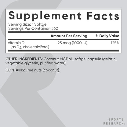 Sports Research® Vitamina D3 1000 UI con – Forma de vitamina D: Optar por D3 (colecalciferol) en lugar de D2 para – Image 5