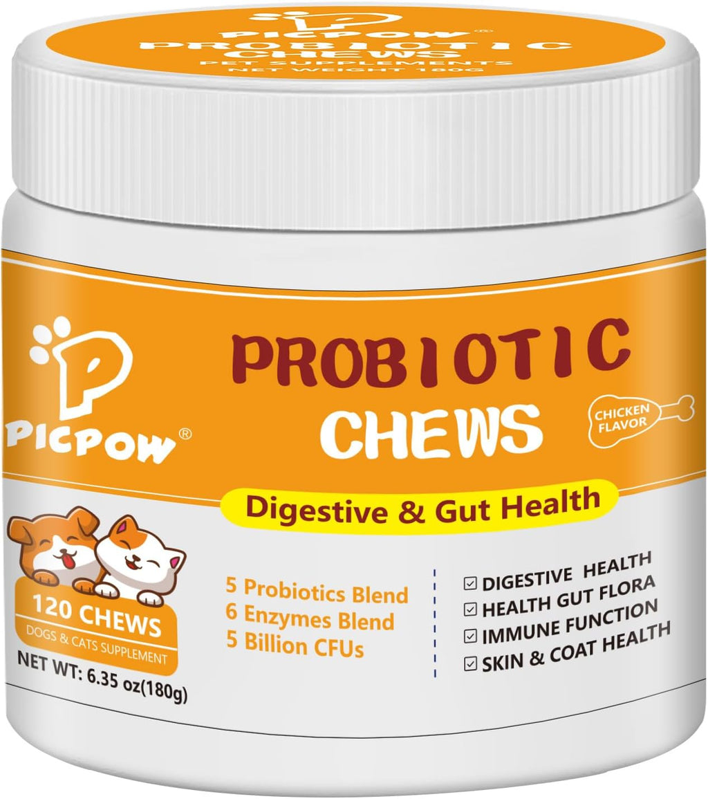 Probióticos para Perros y Gatos con Prebióticos y Enzimas Digestivas, 120 Masticables