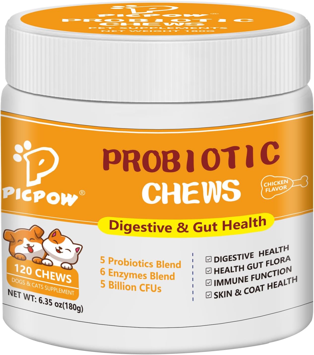 Probióticos para Perros y Gatos con Prebióticos y Enzimas Digestivas, 120 Masticables