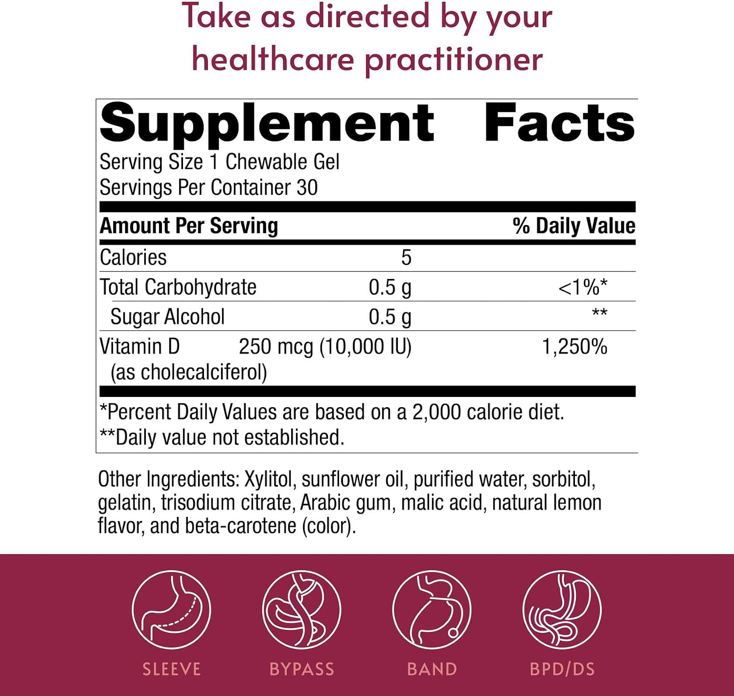 Bariatric Advantage Vitamin D3 Chewable Gels 10,000 IU - Natural Lemon Flavor - 30 Gels