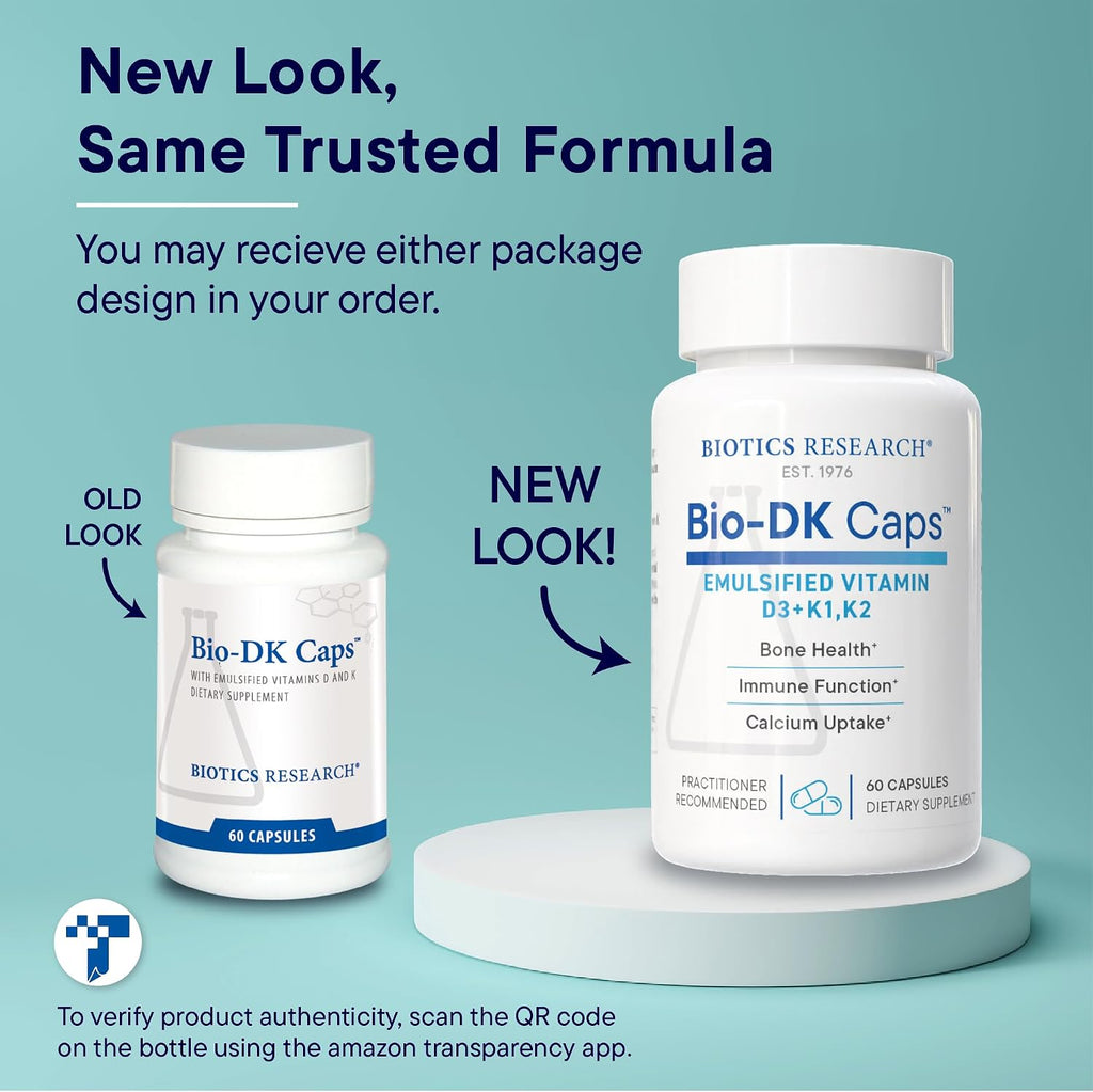 BIOTICS RESEARCH Bio-DK Caps – Vitamina D3 y K2 Emulsificada (60 Cápsulas)