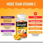 Airborne Gominolas de Apoyo Inmunológico, Sabor Naranja, 63 uds - 750 mg de Vitamina C + Vitaminas A, D y E + Zinc, Selenio y Manganeso | Mezcla de Hierbas (Paquete de 4)