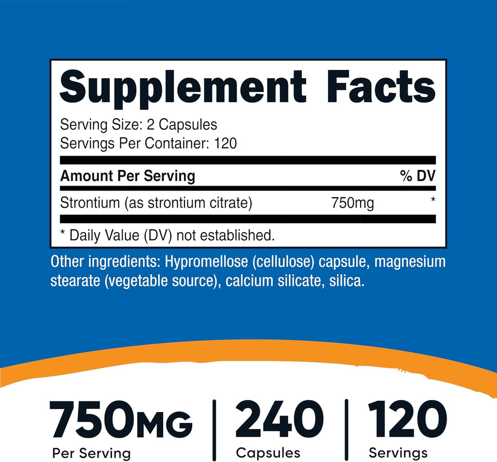 Nutricost Cápsulas de Estroncio 750mg, 240 Cápsulas - Vegetariano, Sin OGM, Sin Gluten