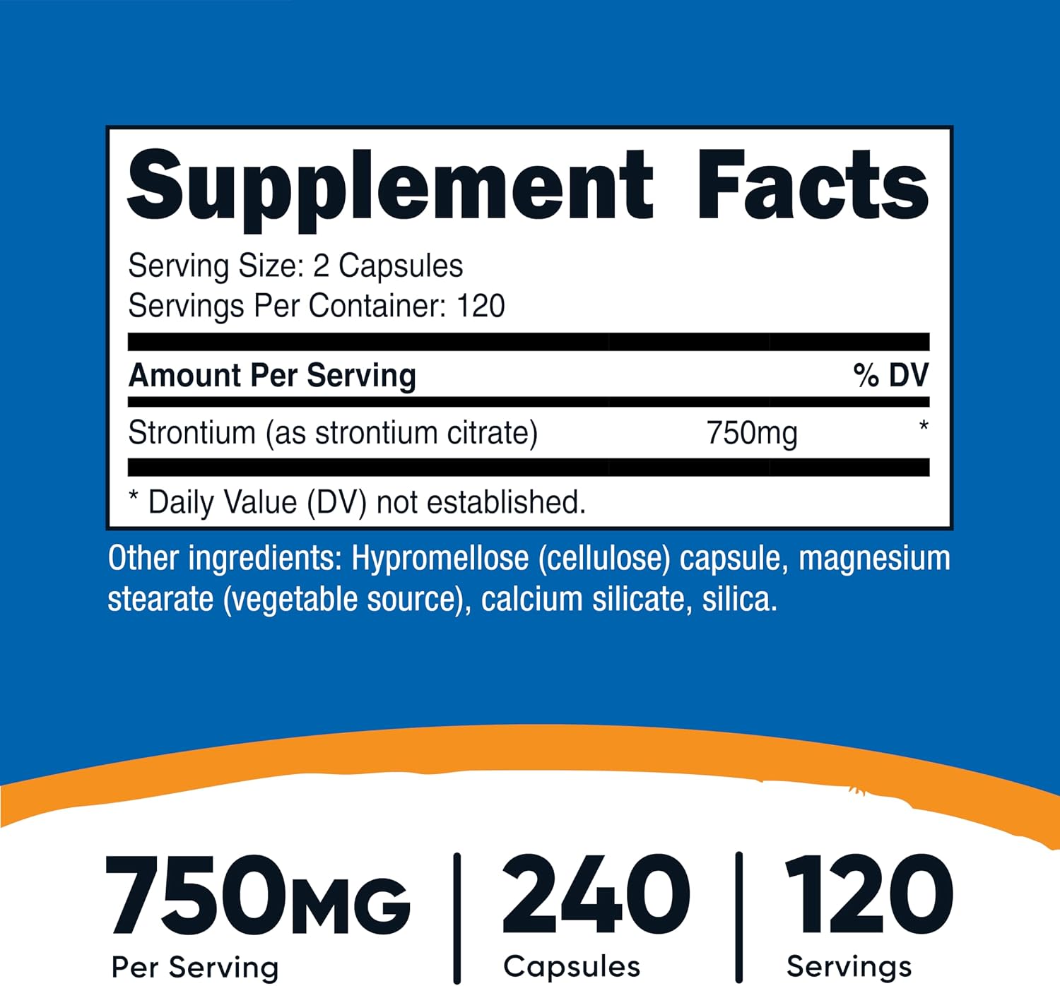 Nutricost Cápsulas de Estroncio 750mg, 240 Cápsulas - Vegetariano, Sin OGM, Sin Gluten