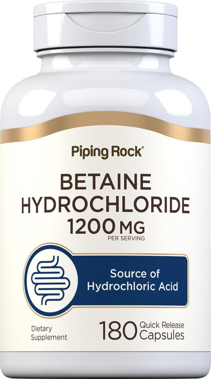 Piping Rock Betaine HCL 1200 mg, 180 Cápsulas – Image 1
