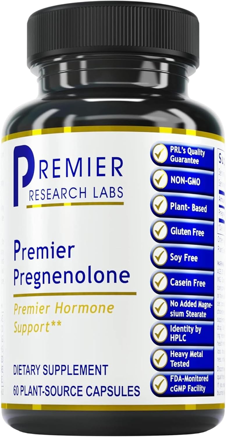 Premier Research Labs Premier Pregnenolone - Pregnenolona de 100 mg para apoyo hormonal, precursor de progesterona, testosterona, estrógeno, suplemento de pregnenolona para mujeres y hombres - 60 cápsulas vegetarianas