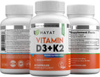 HAYAT Vitamins Vitamina D3+K2 Vegana (5000 UI + 100 mcg), 60 Cápsulas
