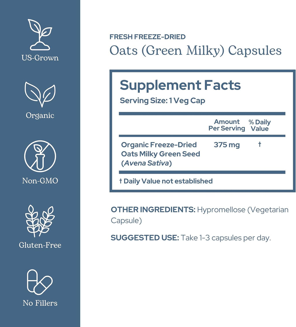 Eclectic Institute - Organic Avena Sativa Capsules | Nervous System Support | 90 Capsules of 375 mg