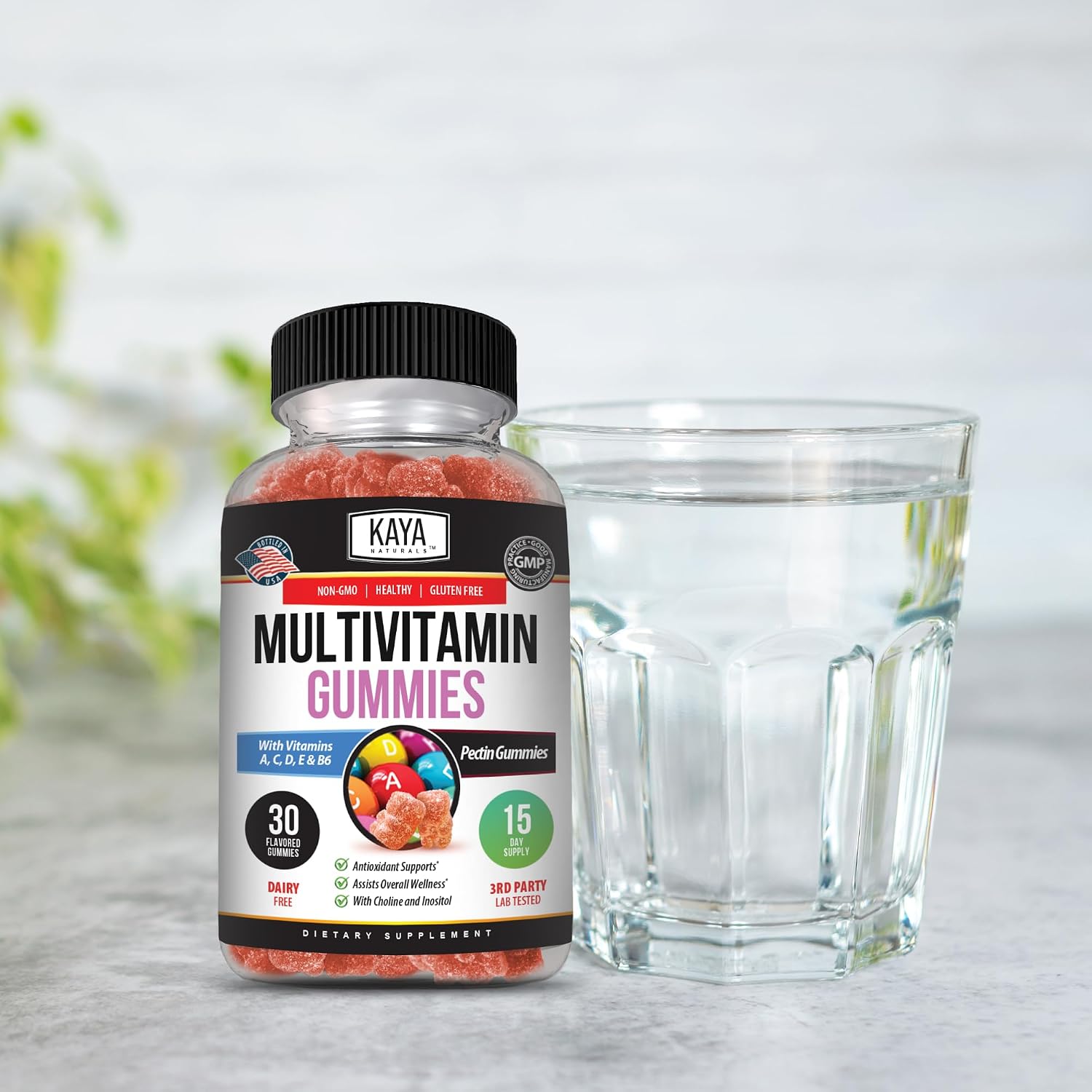 Kaya Naturals Adult Multi Vitamin Gummy - Multivitamínico en Gominolas para Adultos con Biotina, Vitamina A, B12, C, E, Zinc y Ácido Fólico - Sabor Fresa - Sin Gluten