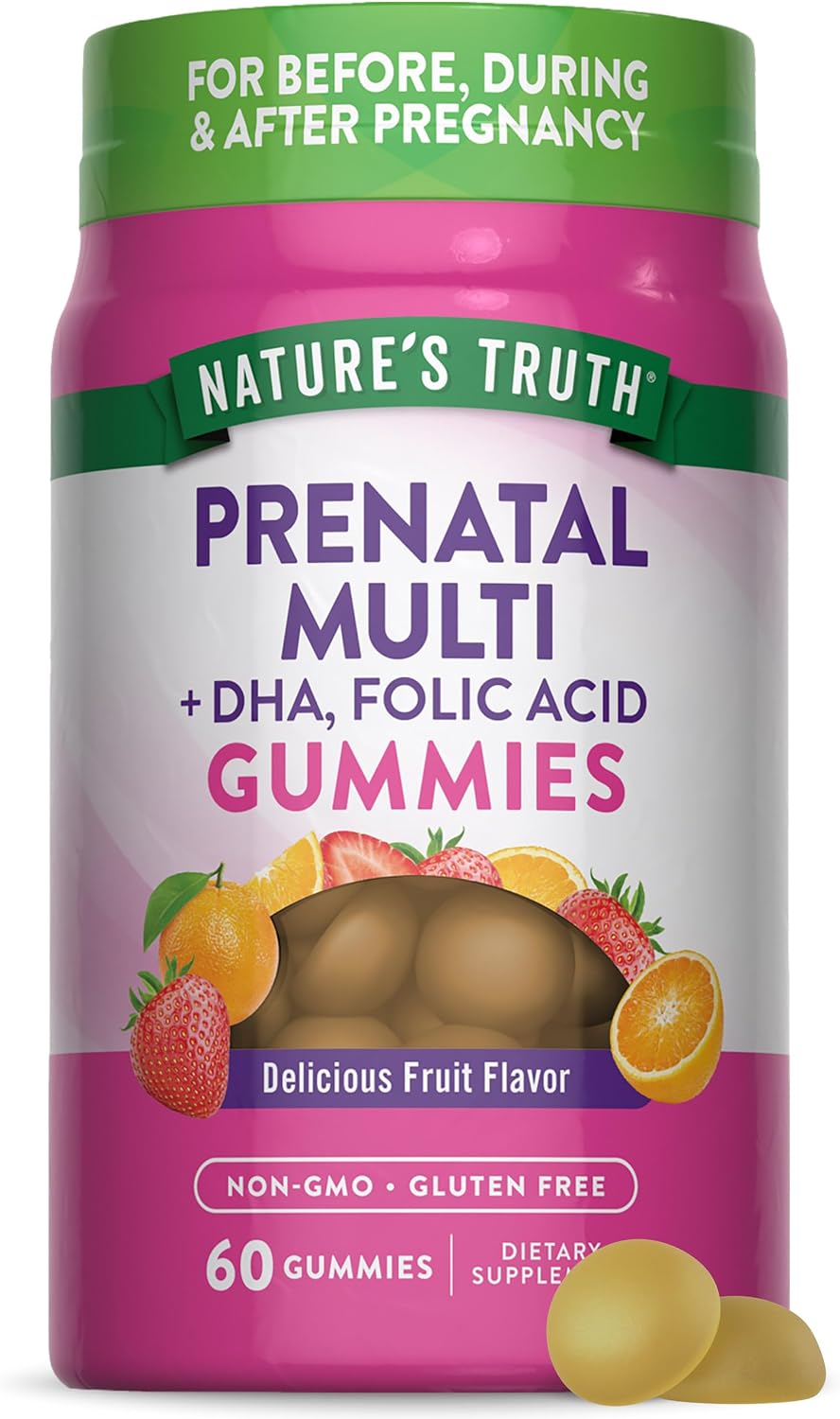 Nature's Truth Prenatal Multivitamin Gummies | con DHA y Ácido Fólico | 60 gomitas | Sabor a fruta | Sin gluten y Non-GMO