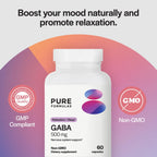 PureFormulas GABA 500 mg - 60 Cápsulas | Suplemento Alimenticio de GABA Natural (Ácido Gamma-Aminobutírico) | No OGM, Sin Gluten