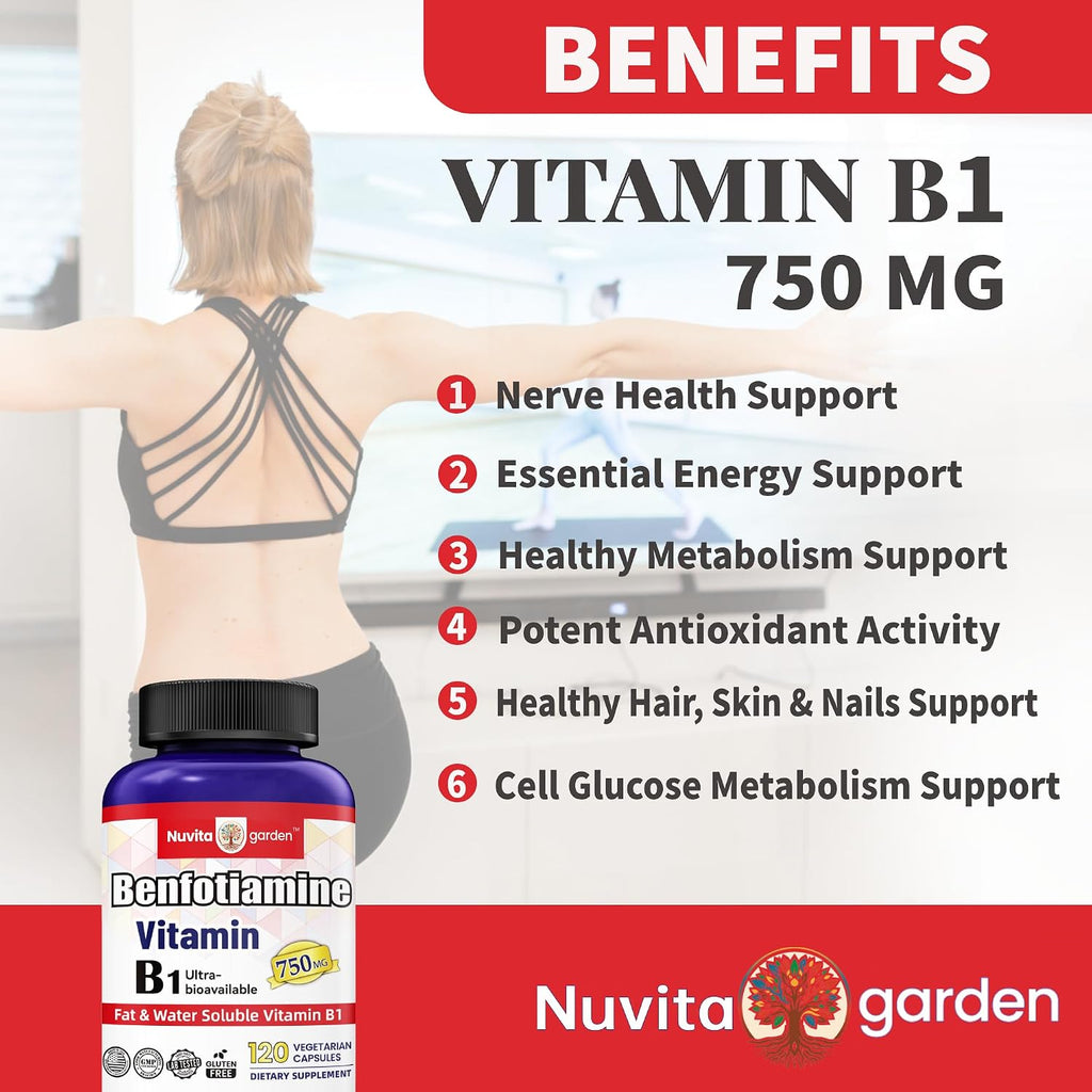 Benfotiamina 750 mg, 120 Cápsulas Vegetales - Vitamina B1 Liposoluble