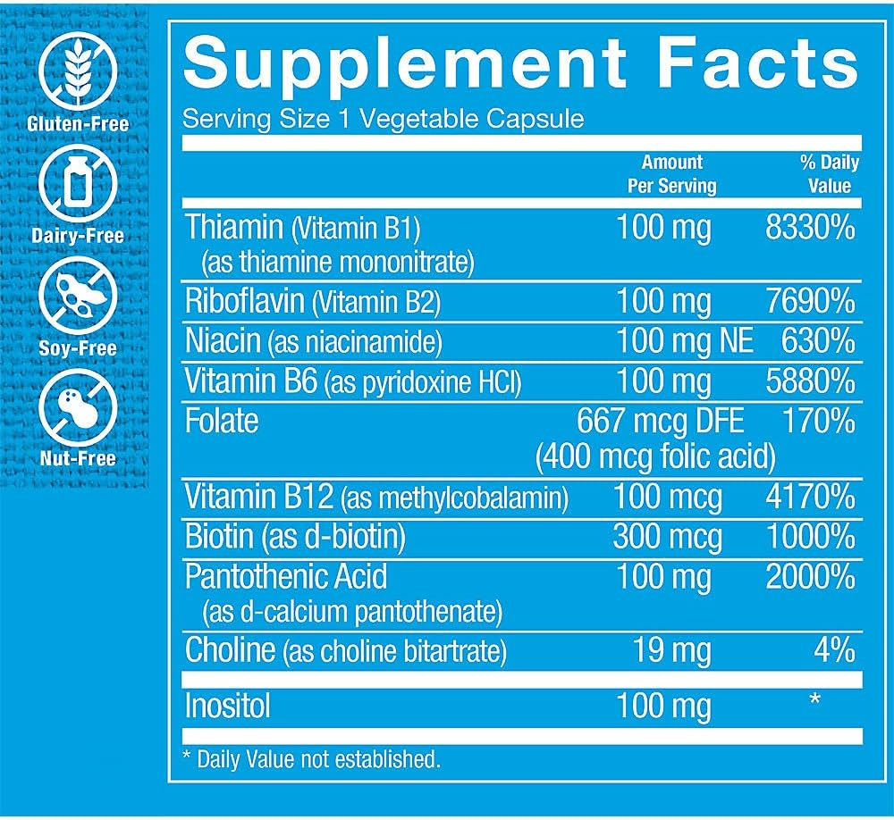 The Vitamin Shoppe Complejo B - Vitaminas B de Alta Potencia, 100 Cápsulas Vegetales